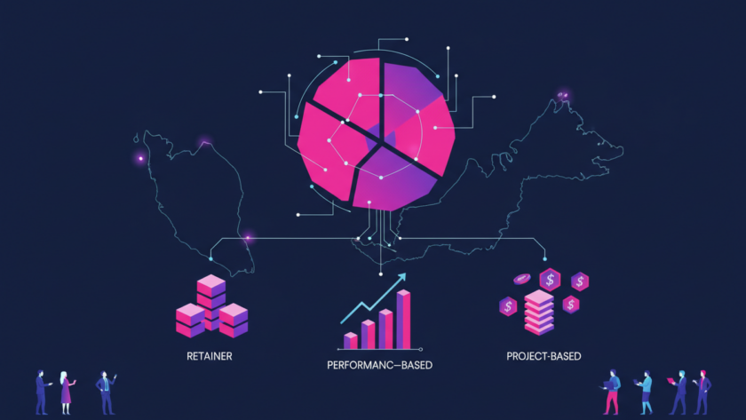 Illustration for NineTen's article on AI agency pricing models compared Malaysia