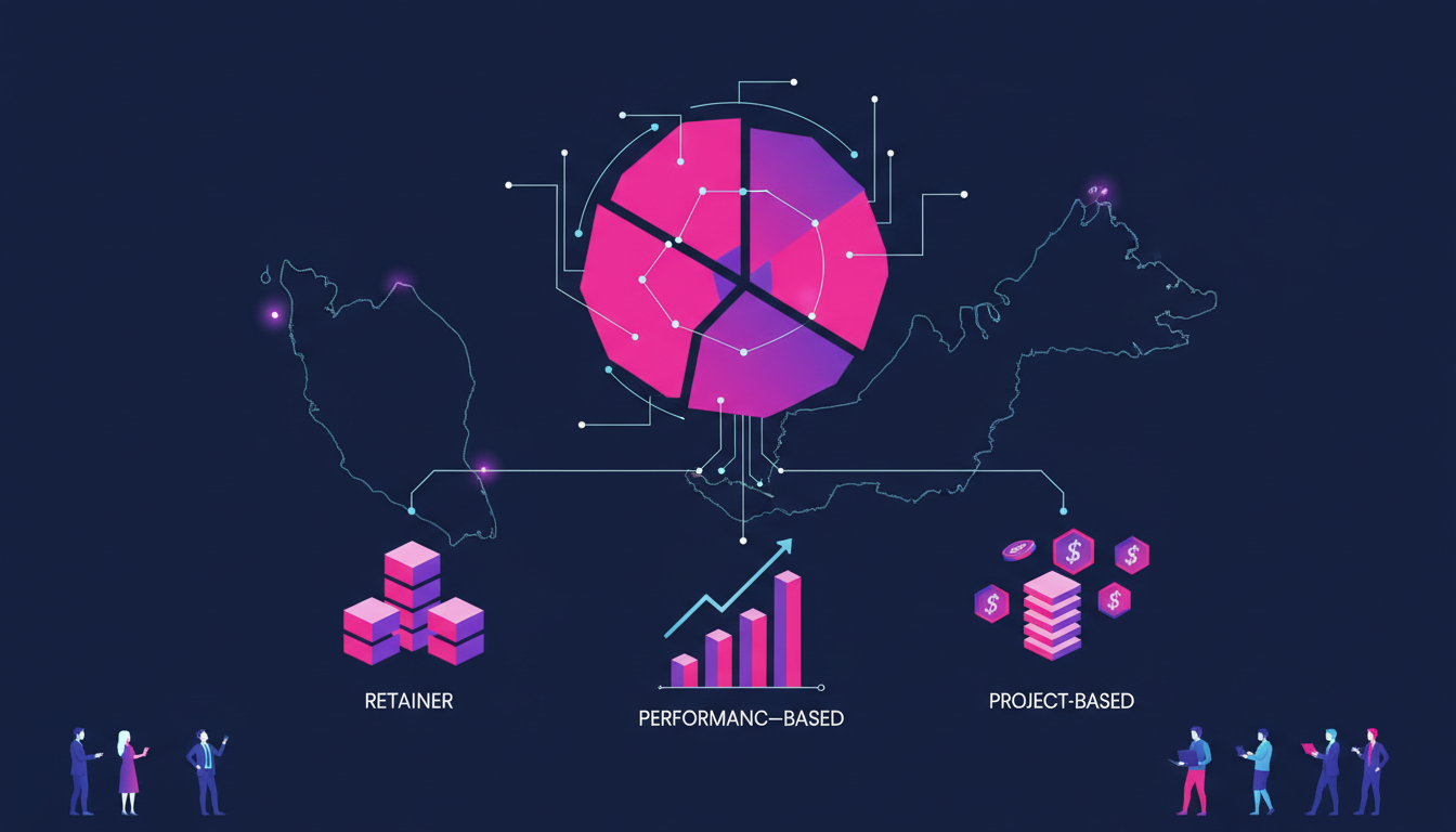 Illustration for NineTen's article on AI agency pricing models compared Malaysia