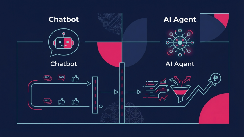 Illustration for NineTen's article on AI agent vs chatbot for Malaysian SMEs