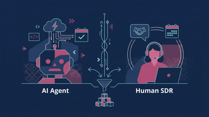 Illustration for NineTen's article on AI agent vs human SDR for booking sales meetings