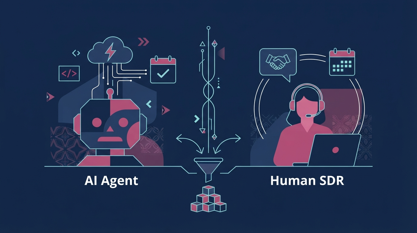 Illustration for NineTen's article on AI agent vs human SDR for booking sales meetings