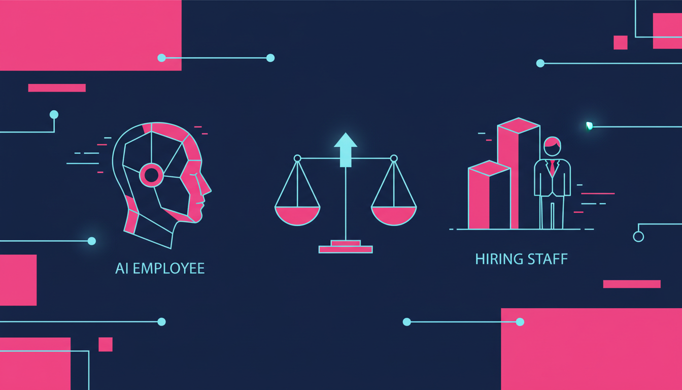 Illustration for NineTen's article on AI employee vs hiring staff for a Malaysian SME