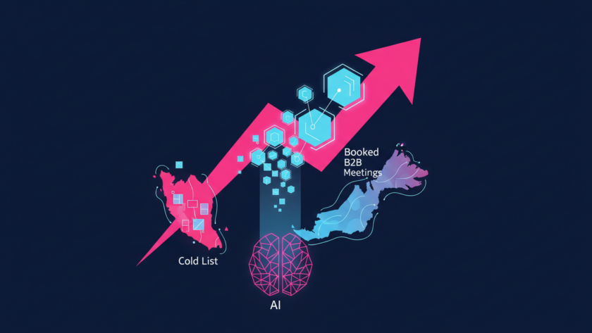 Illustration for NineTen's article on how AI turns a cold list into booked B2B meetings in Malaysia